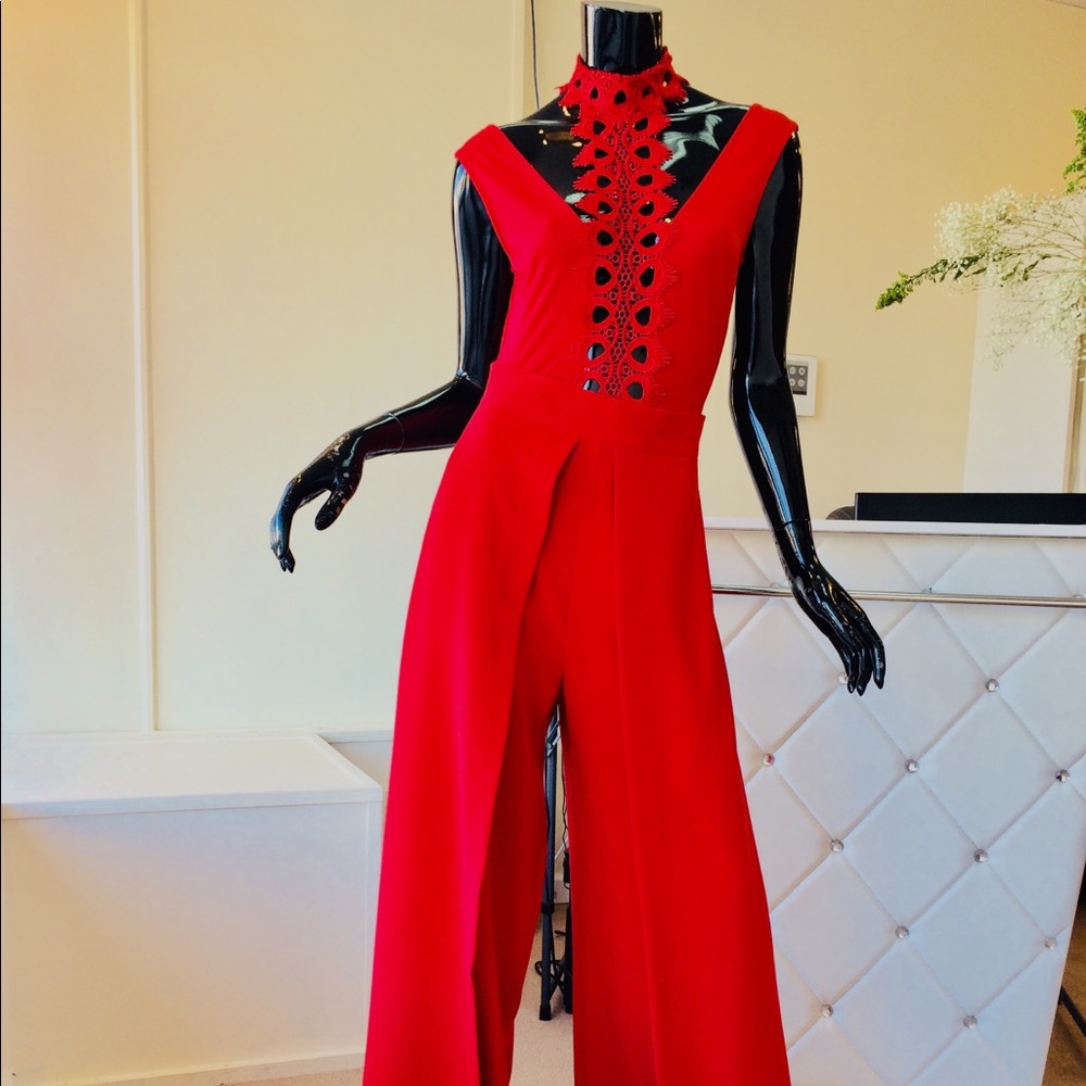 Red Wide Leg Wrap Pants & Red Bodysuit